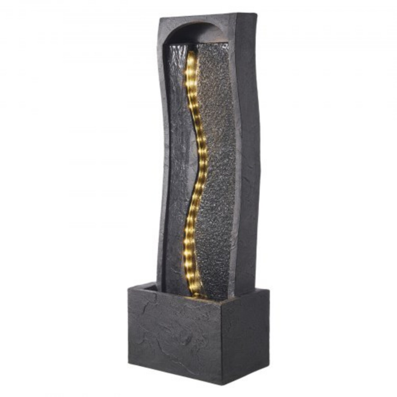 Black Vertical Water Fountain with Fiberglass Resin and LED Lights
